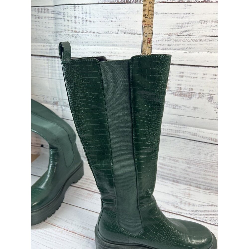 AZALEA WANG Knee High THE RIDING CROC Vegan Green Leather Boots SUE 7.5 Grunge - Picture 8 of 13